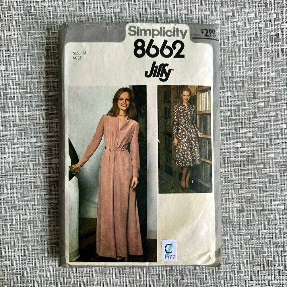 Vtg 70s Dress Simplicity Sewing Pattern 8662 Size 14 Silk Crepe Maxi Midi